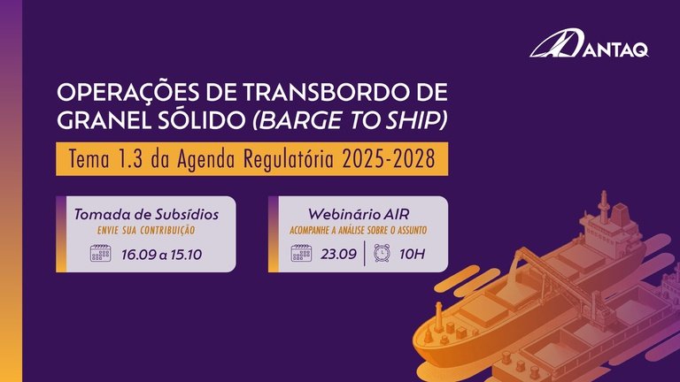 Tomada de subsídios recebe contribuições sobre operações de transbordo de granel sólido